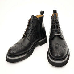 Black Brogue Lace-Up Ankle Boots DIVINCH