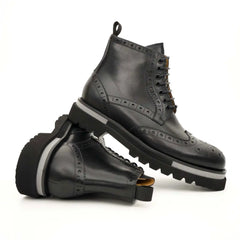 Black Brogue Lace-Up Ankle Boots DIVINCH