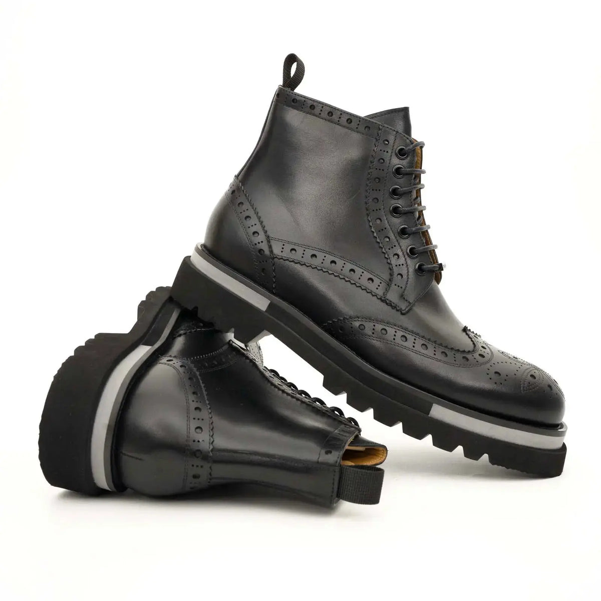 Black Brogue Lace-Up Ankle Boots DIVINCH