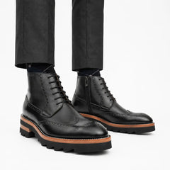 Black Brogue Lace-Up Boots with Lug Sole