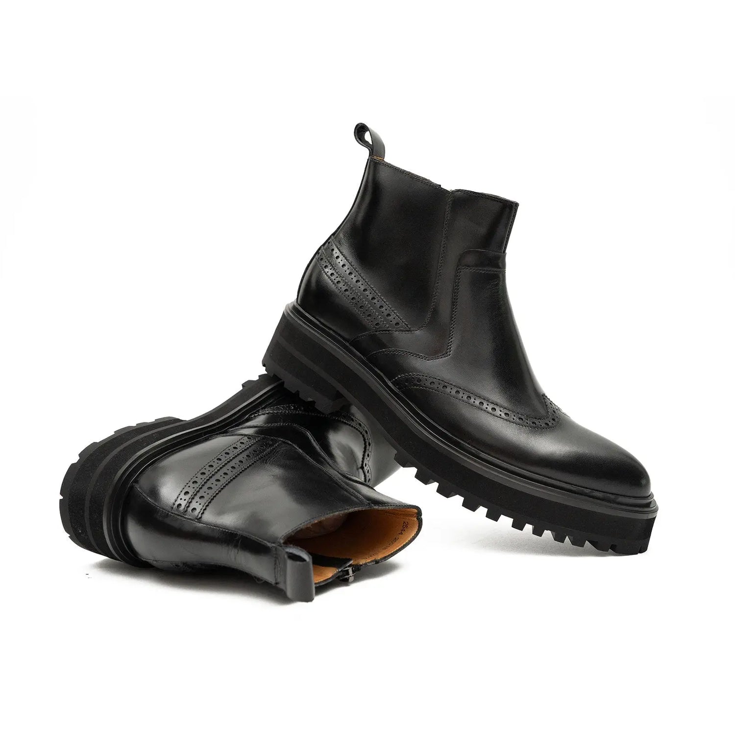 Black Brogue Leather Chelsea Boots Men