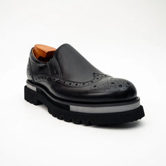 Black Brogue Lug-Sole Loafer DIVINCH