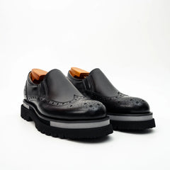 Black Brogue Lug-Sole Loafer DIVINCH