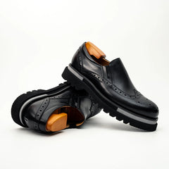 Black Brogue Lug-Sole Loafer DIVINCH
