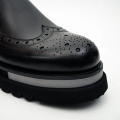 Black Brogue Lug-Sole Loafer DIVINCH