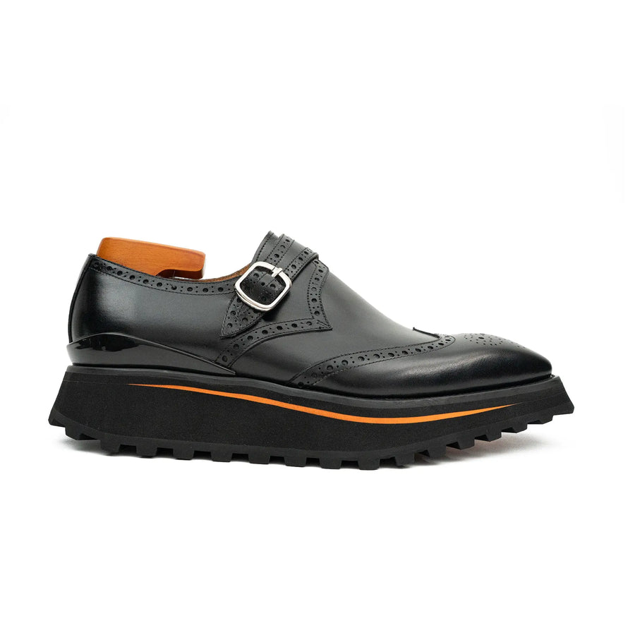 Onyxschwarze Brogue-Mönchriemen-Schuhe