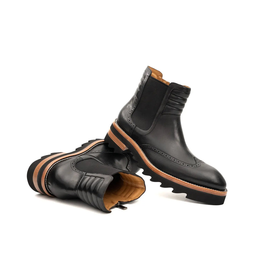 Stivali Chelsea Platform Brogue con Punta Ala Neri