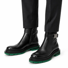 Black Buckle Boots Green Lug Sole DIVINCH