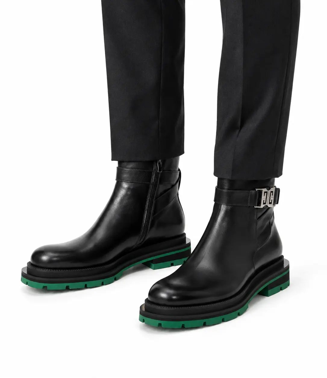 Black Buckle Boots Green Lug Sole DIVINCH