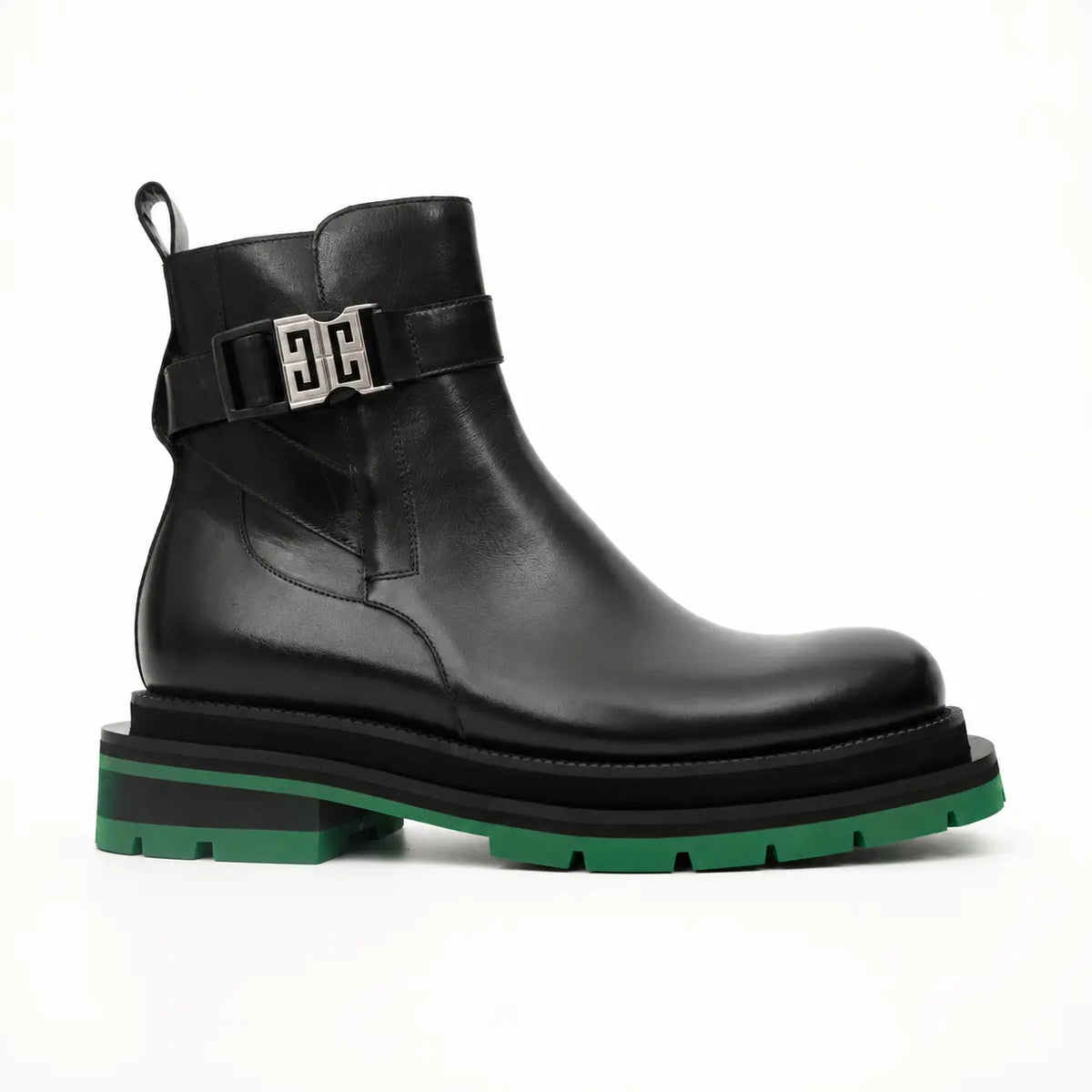 Black Buckle Boots Green Lug Sole DIVINCH