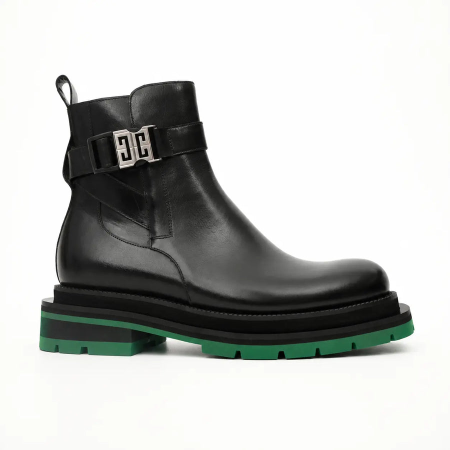 Black Buckle Boots Green Lug Sole DIVINCH