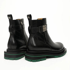 Black Buckle Boots Green Lug Sole DIVINCH