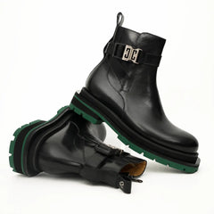 Black Buckle Boots Green Lug Sole DIVINCH