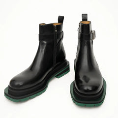 Black Buckle Boots Green Lug Sole DIVINCH