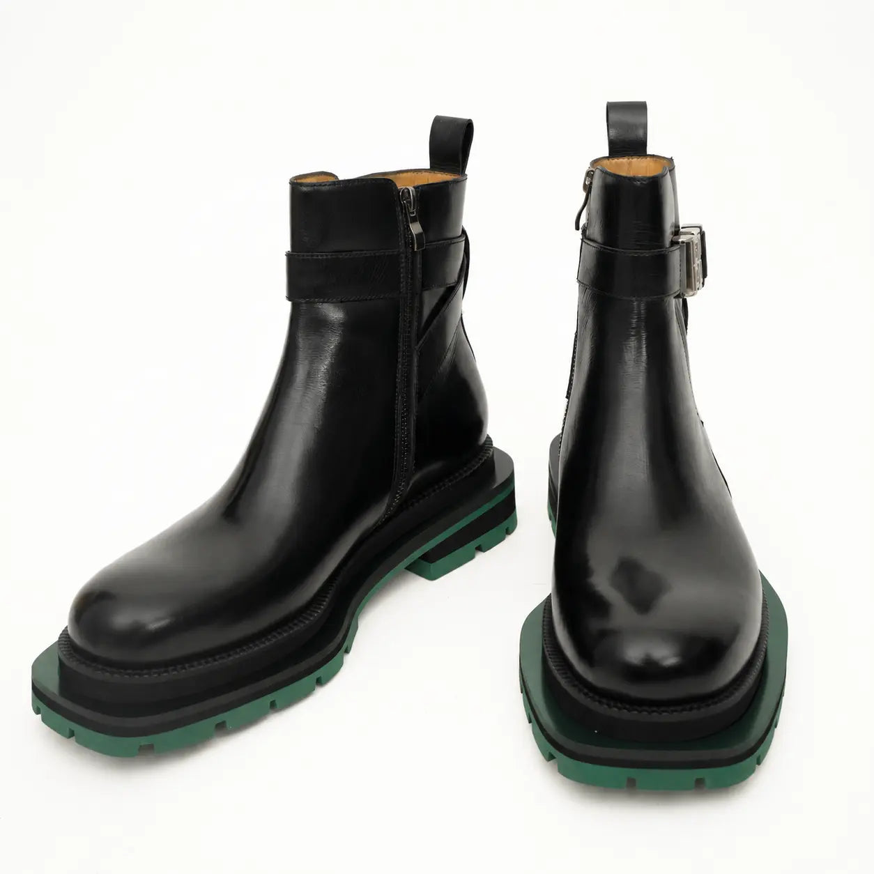 Black Buckle Boots Green Lug Sole DIVINCH