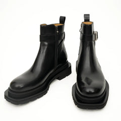 Black Buckle Zip Ankle Boots DIVINCH
