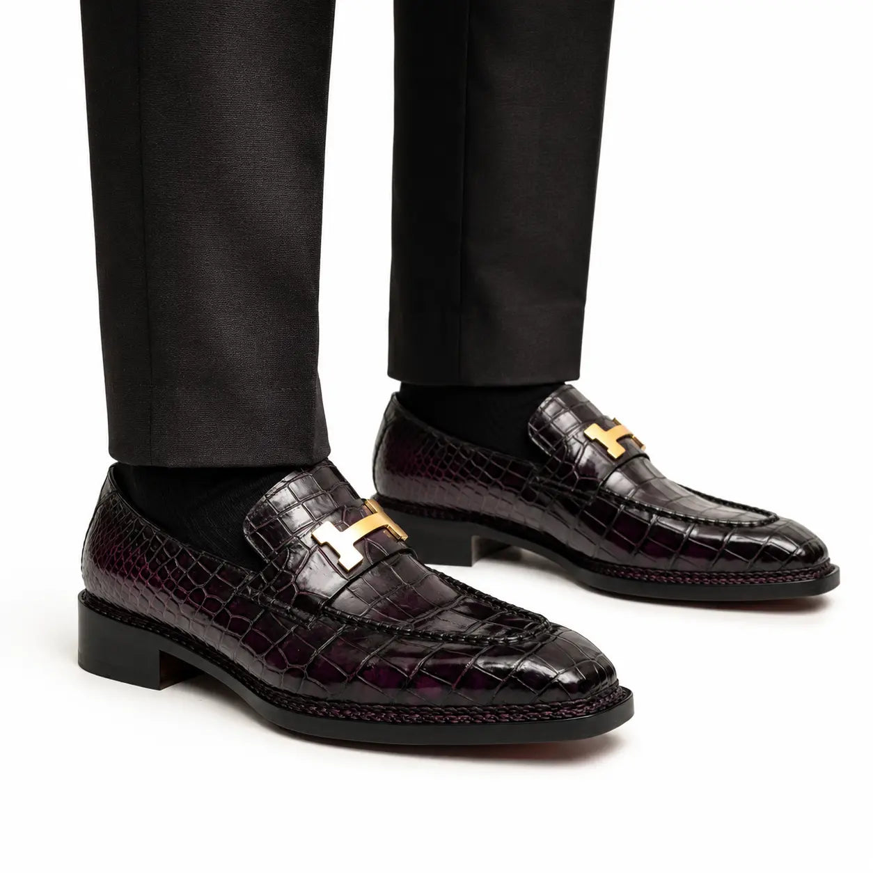 Black Burgundy Crocodile Bit Loafer