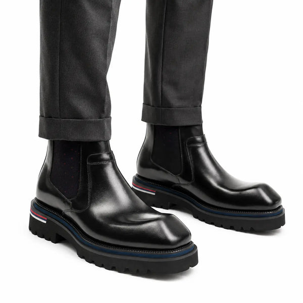 Black Calf Chelsea Boots with Lug Sole