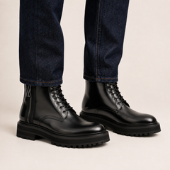 Black Lug Sole Lace-Up Ankle Boot DIVINCH