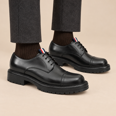 Black Cap-Toe Derby Shoes with Pull Tab — DIVINCH hero image