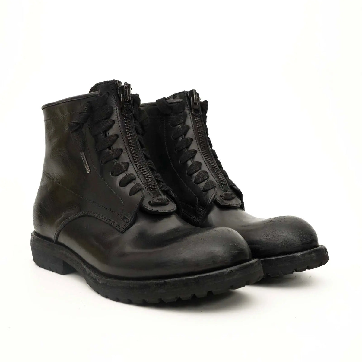 Black Calf Leather Combat Boots DIVINCH