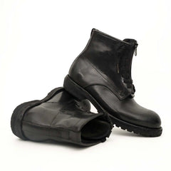 Black Calf Leather Combat Boots DIVINCH
