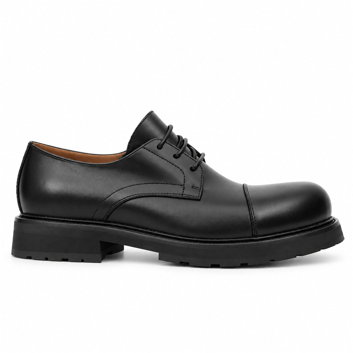 DIVINCH 6501B black calfskin cap-toe Derby shoes - 01 side
