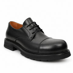 DIVINCH 6501B black calfskin cap-toe Derby shoes - 02 angle