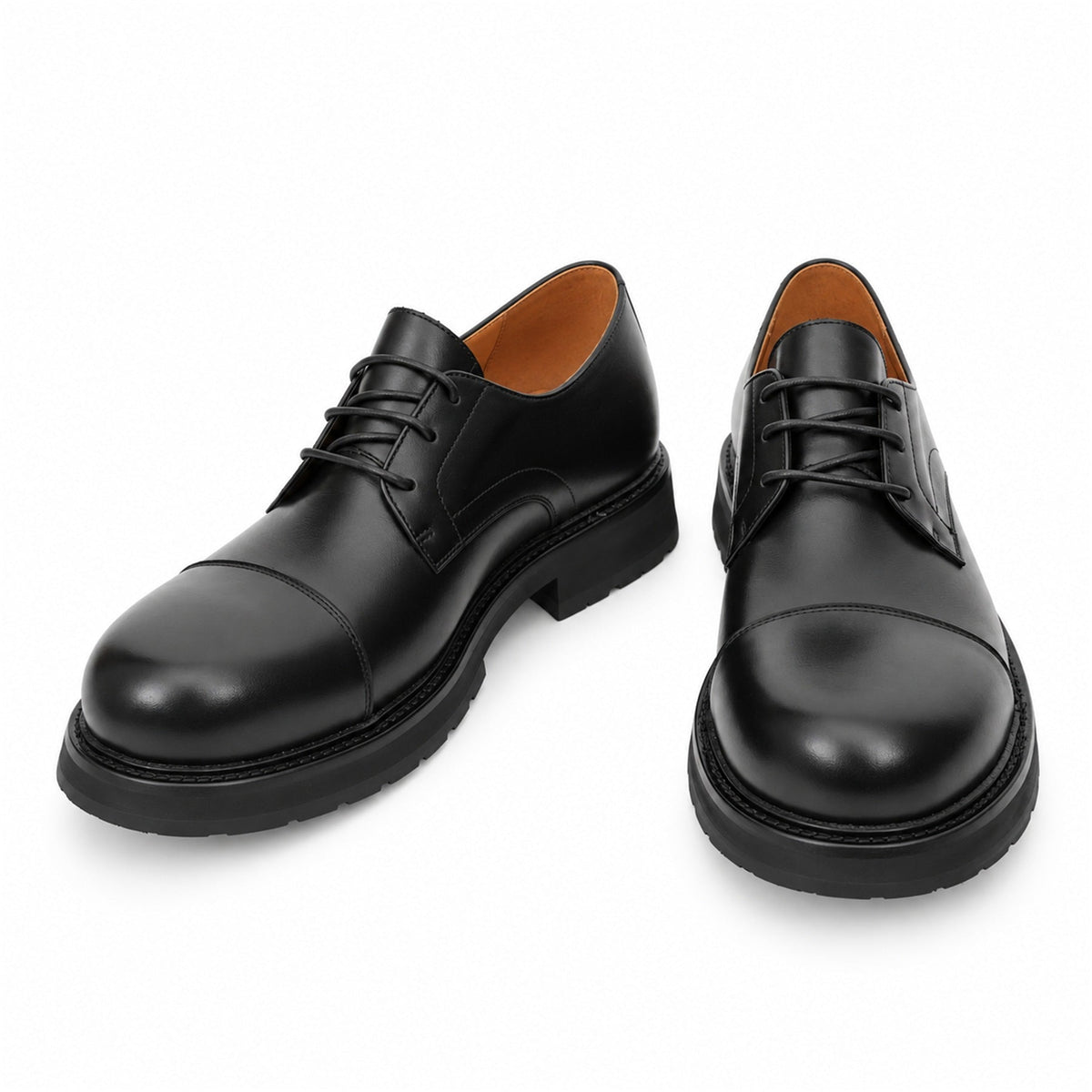DIVINCH 6501B black calfskin cap-toe Derby shoes - 04 front