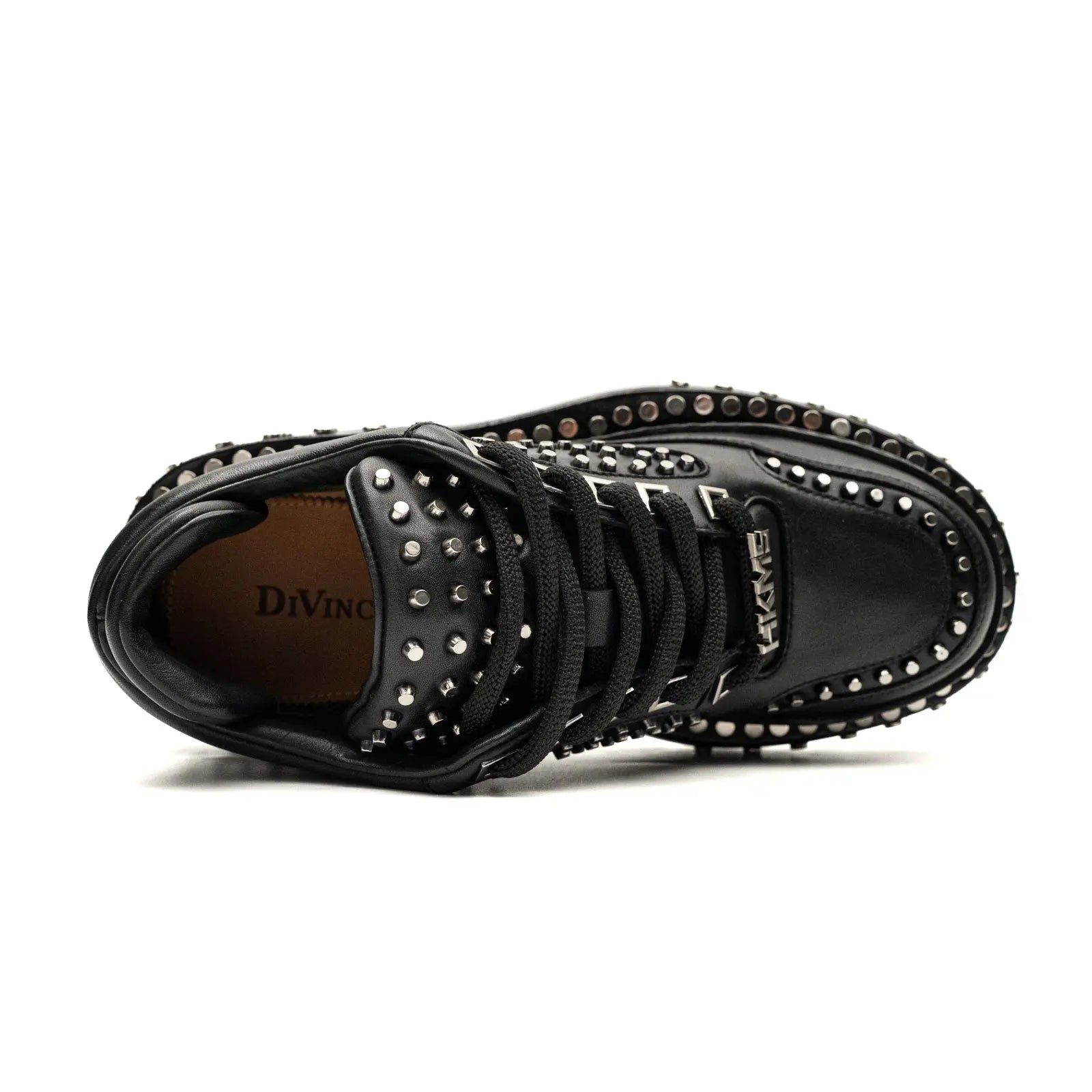 أحذية رياضية منصة ثقيلة المزينة بجلد العجل الأسود