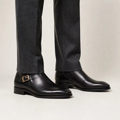 Black Calfskin Monk Strap Boot on-foot studio view