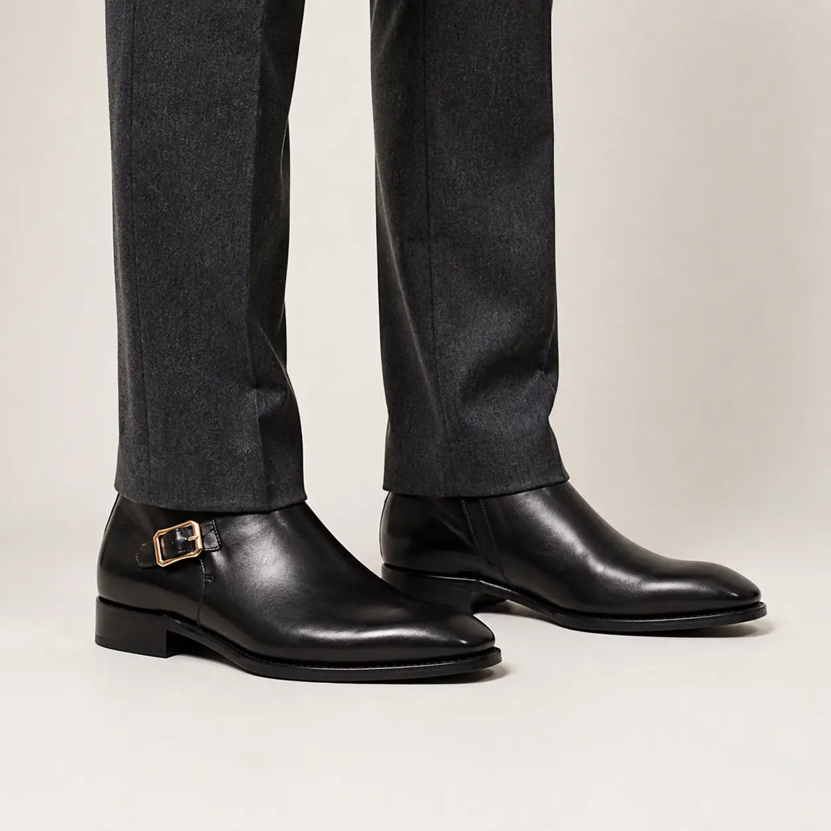 Black Calfskin Monk Strap Boot on-foot studio view