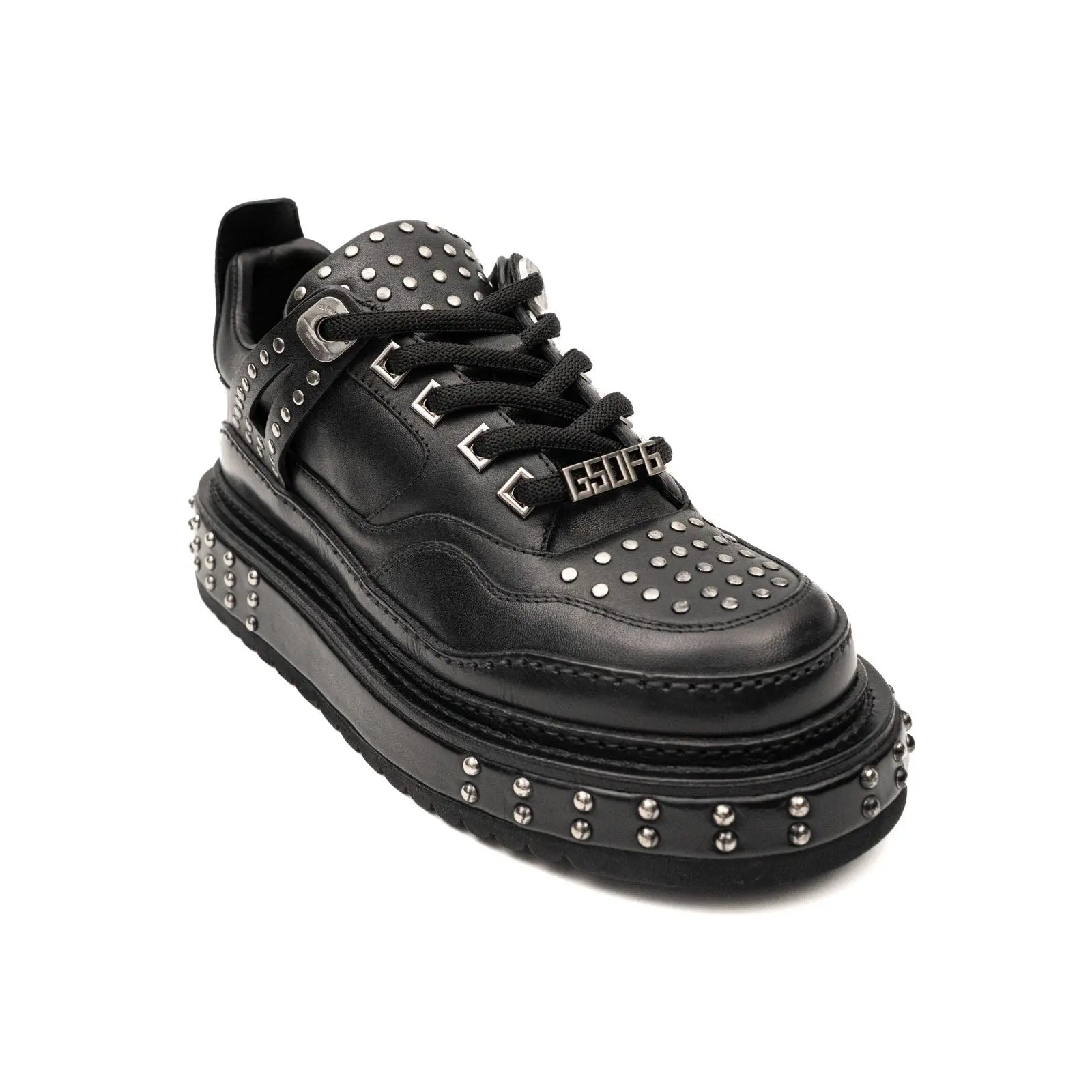 Black Calfskin Studded Platform Sneakers Divinch