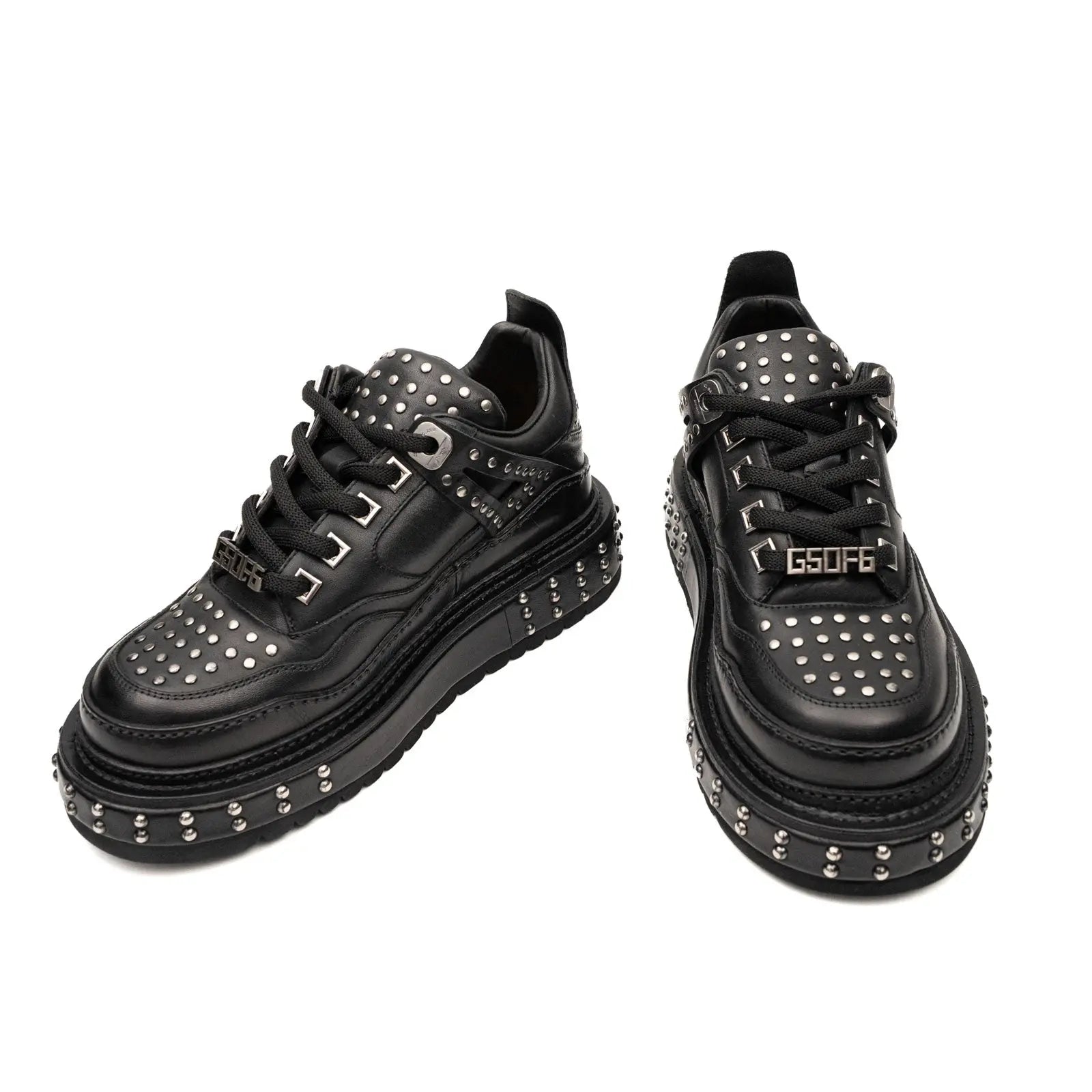 Black Calfskin Studded Platform Sneakers Divinch