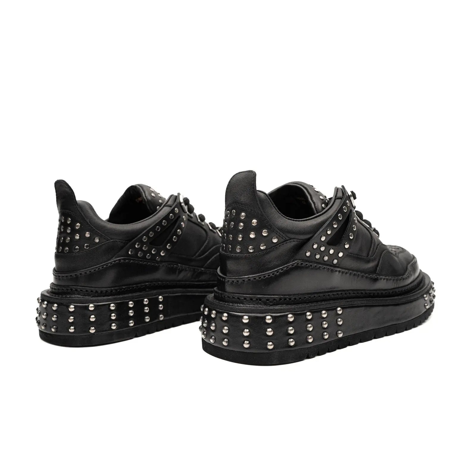 Black Calfskin Studded Platform Sneakers Divinch