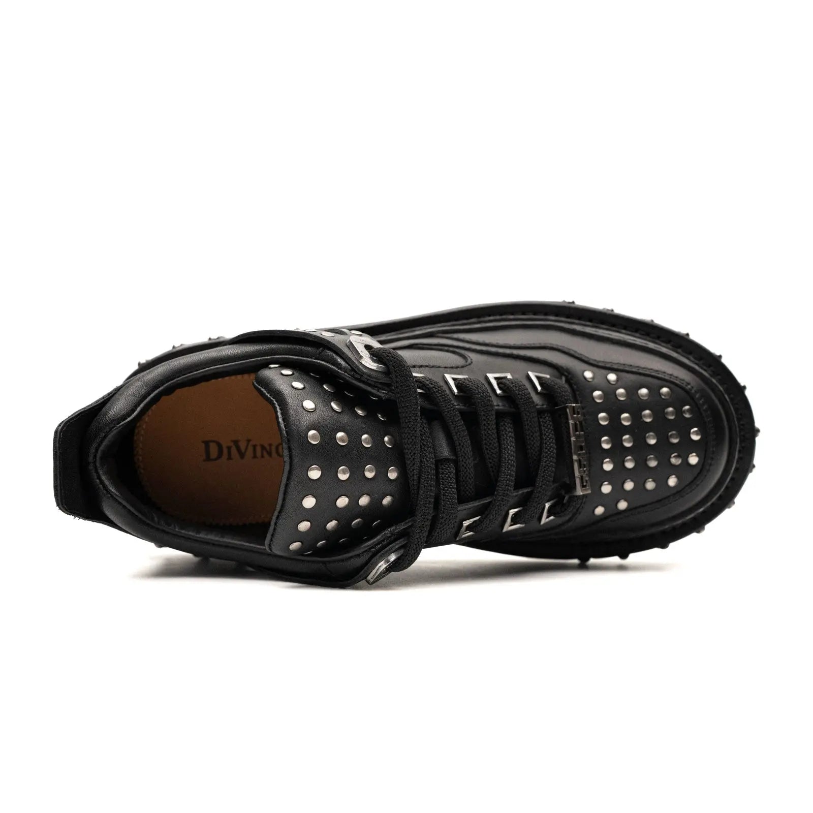 Black Calfskin Studded Platform Sneakers Divinch