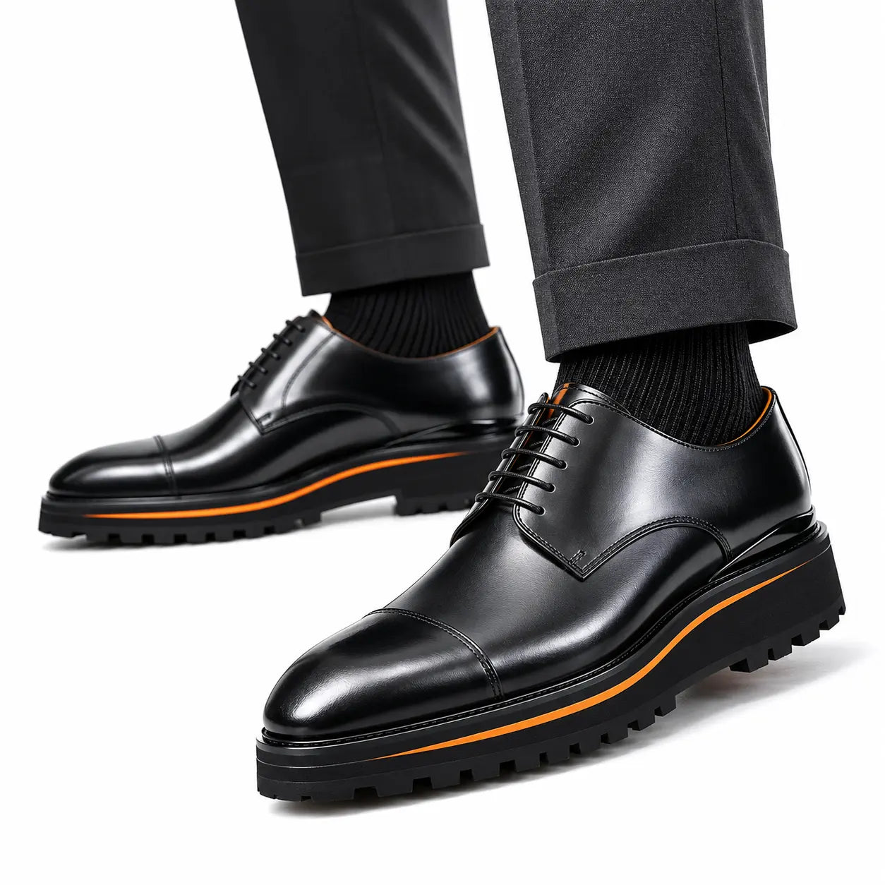 Black Cap-Toe Derby Lug