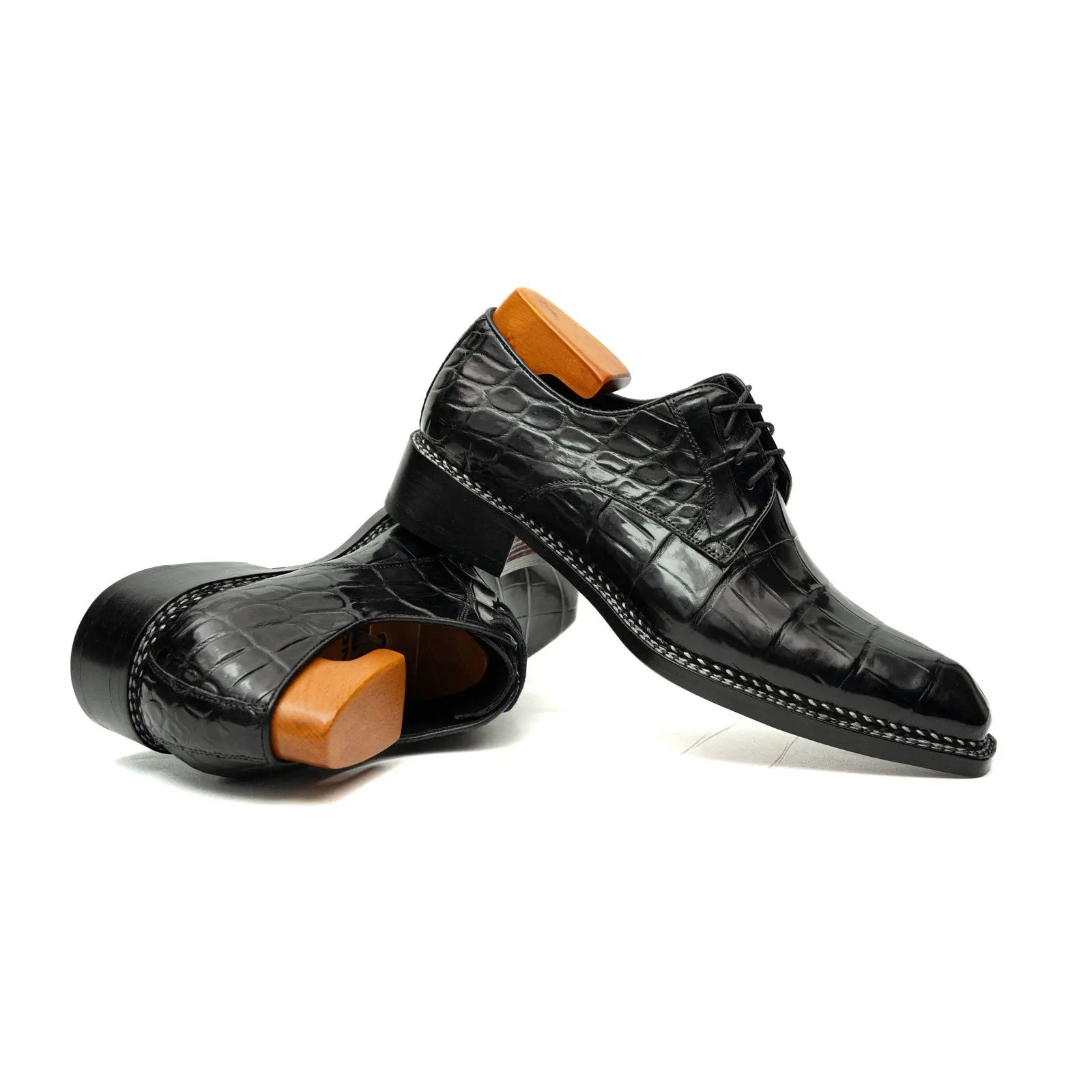 Black Croc Texture Norwegian Derbies DIVINCH