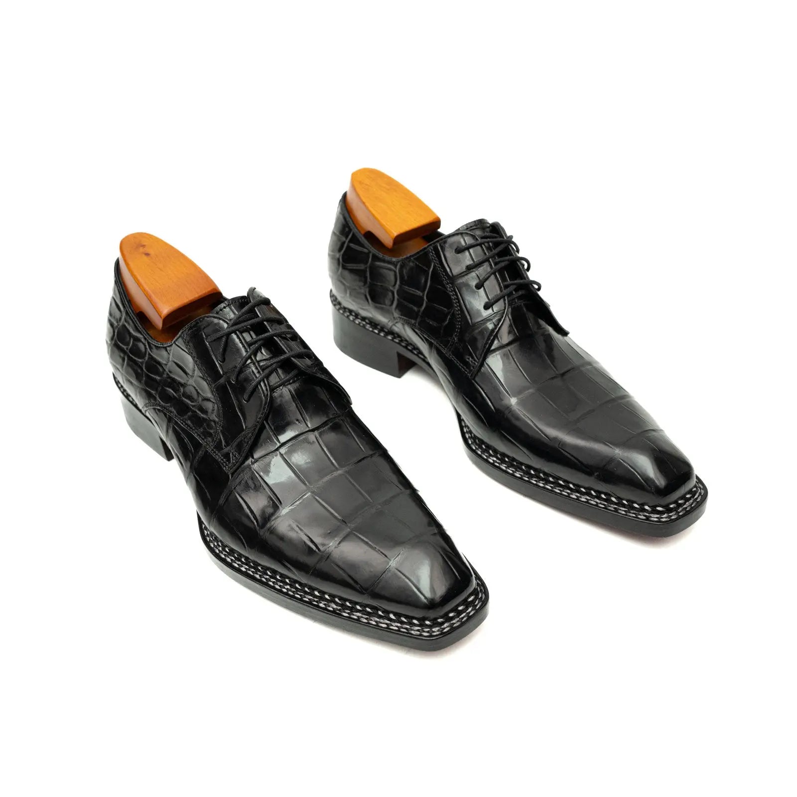 Black Croc Texture Norwegian Derbies DIVINCH