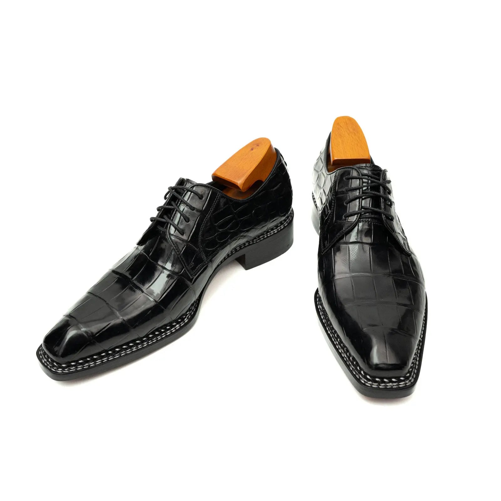 Black Croc Texture Norwegian Derbies DIVINCH