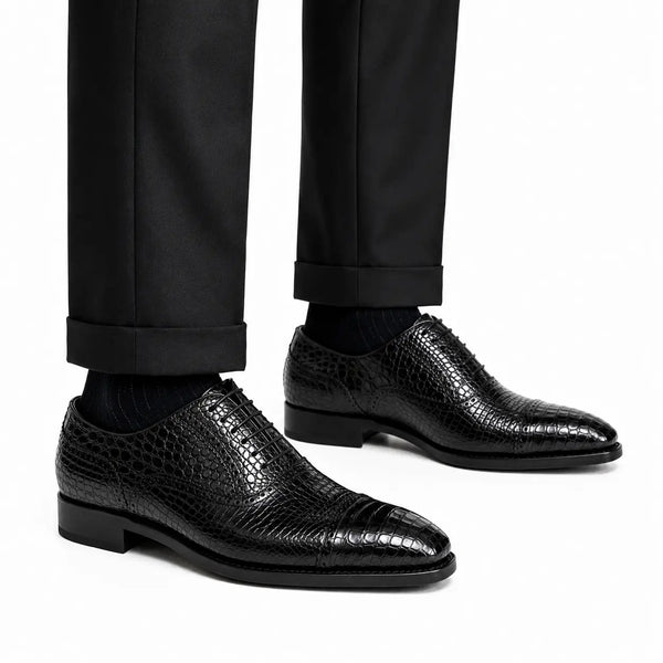 Oxfords negros de cocodrilo con suela Goodyear