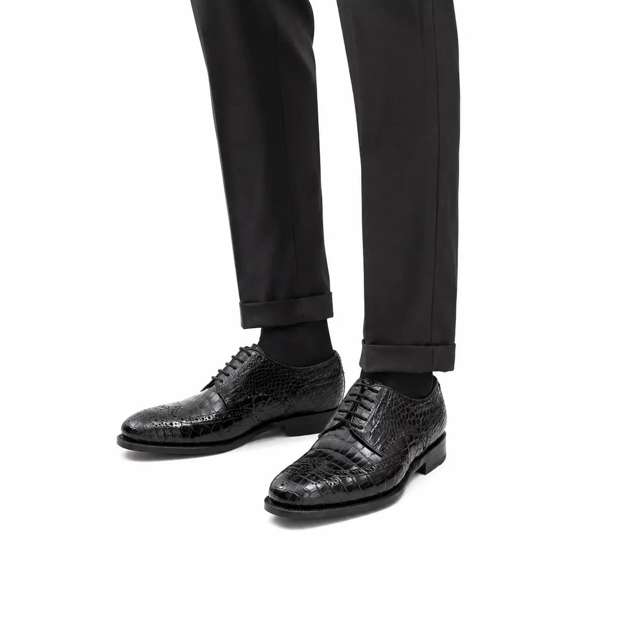Derby Wingtip in coccodrillo nero
