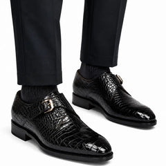 Black Crocodile Monk Strap