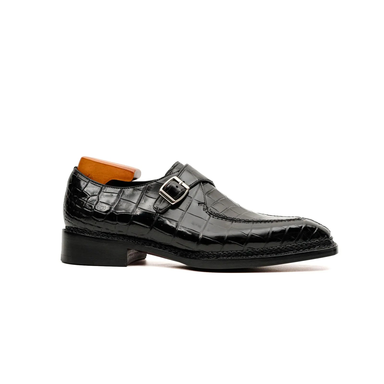 Black Crocodile Monk Strap Shoe DIVINCH