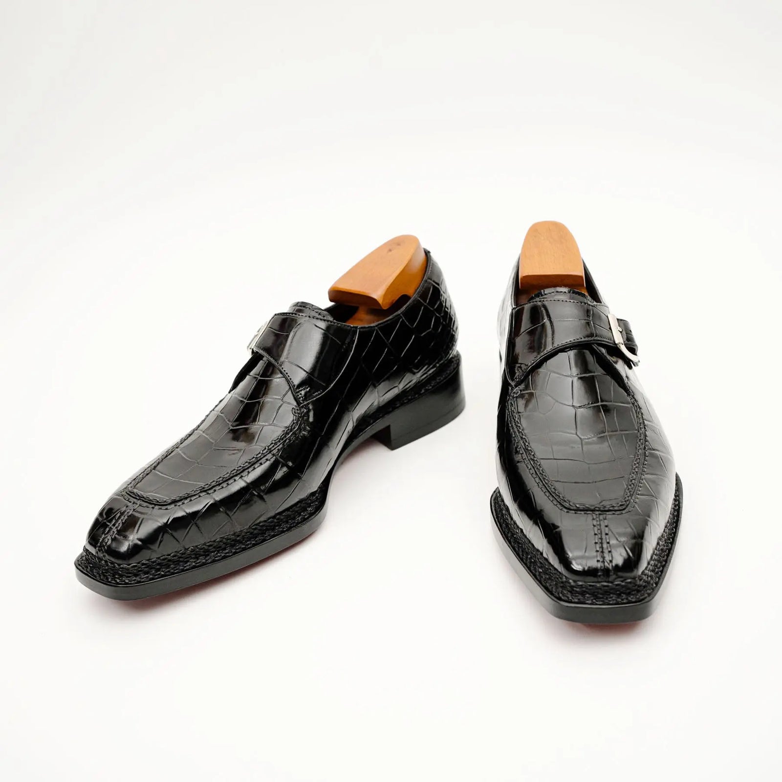 Black Crocodile Monk Strap Shoe DIVINCH