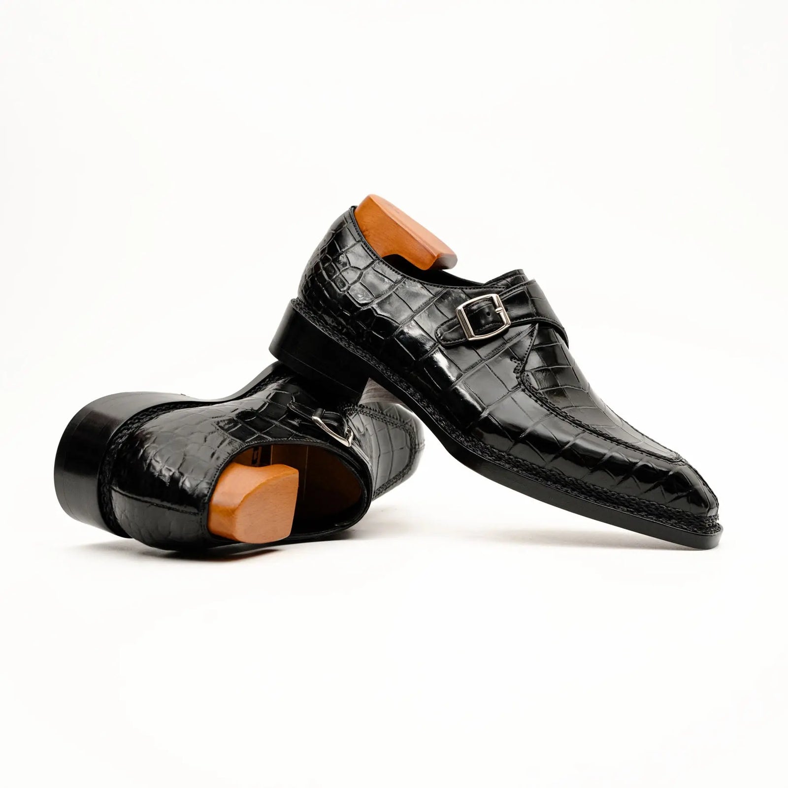 Black Crocodile Monk Strap Shoe DIVINCH