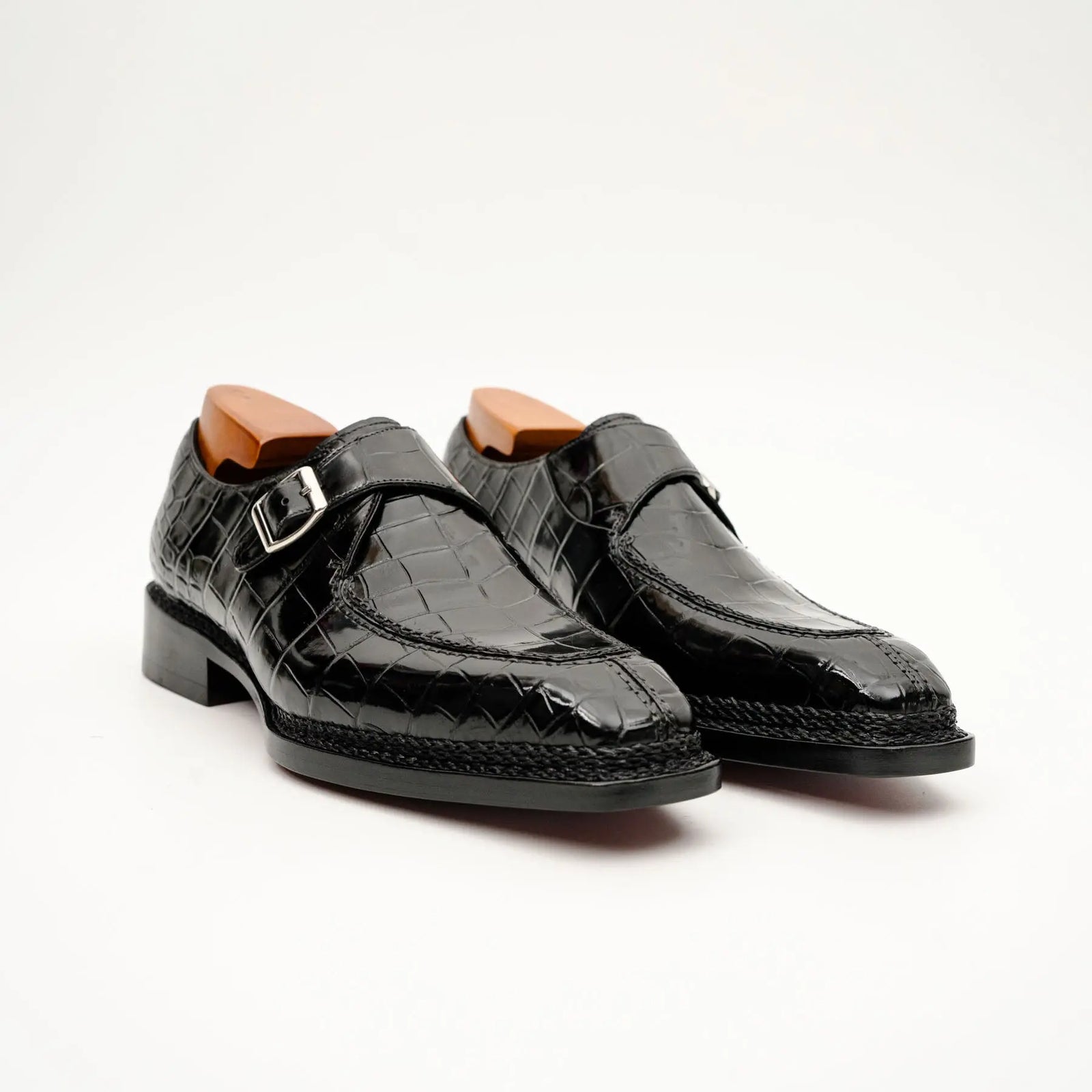 Black Crocodile Monk Strap Shoe DIVINCH
