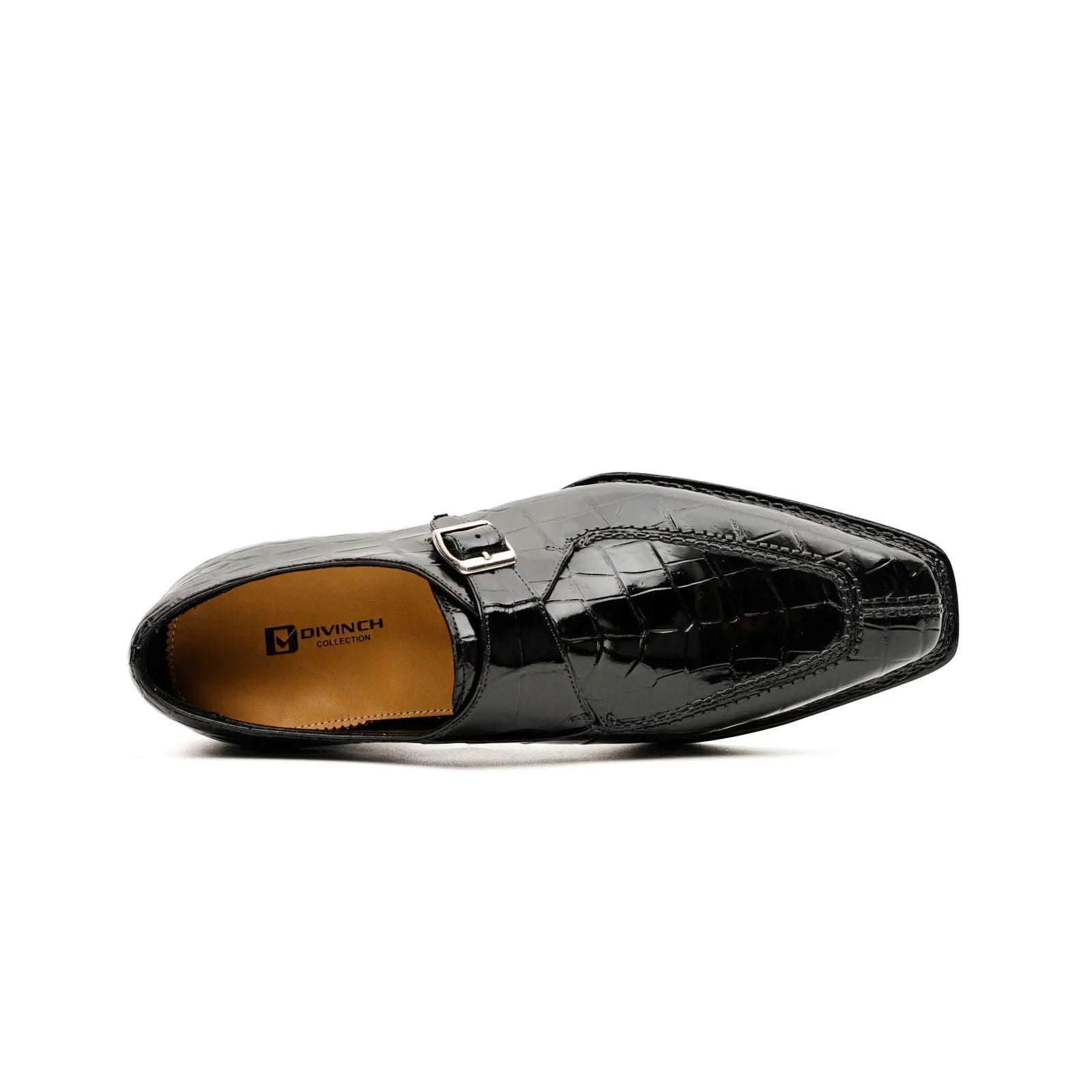 Black Crocodile Monk Strap Shoe DIVINCH