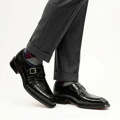 Black Crocodile Monk Strap Shoe DIVINCH