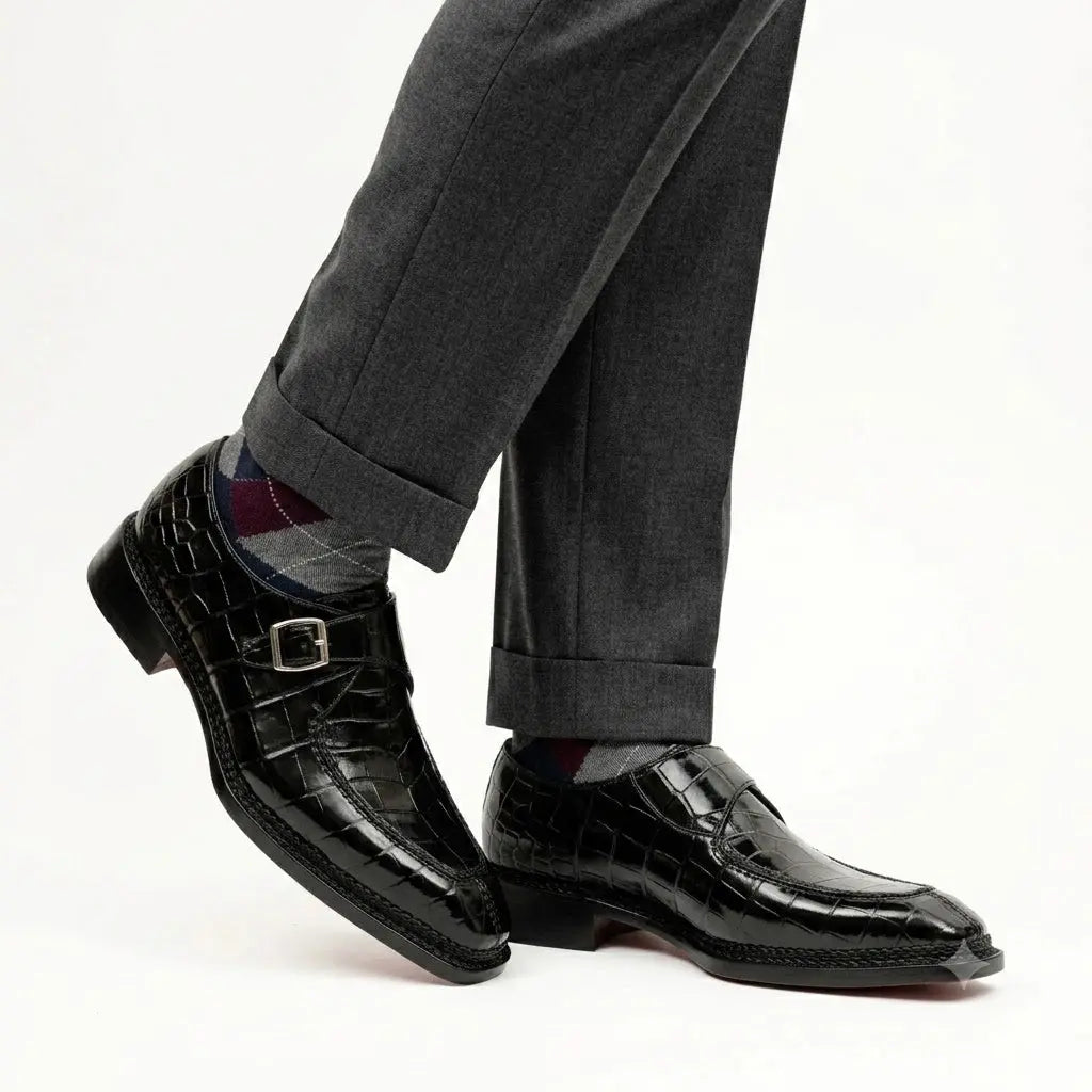 Black Crocodile Monk Strap Shoe DIVINCH
